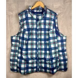Woman Within Plaid Puffer Vest Plus Size Women’s 3X Multicolor Lightweight Fall
